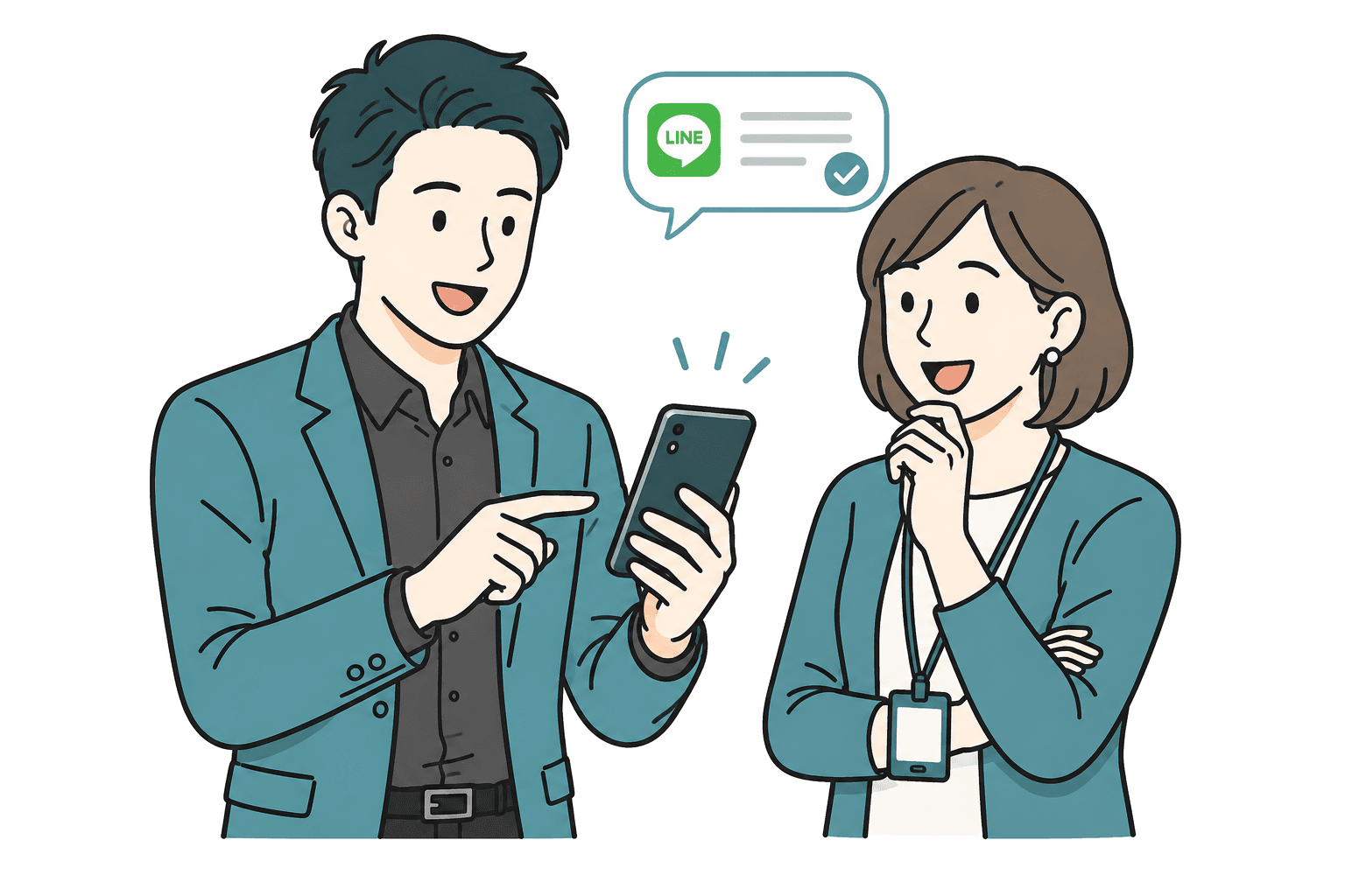 LINEで情報を共有するビジネスパーソン