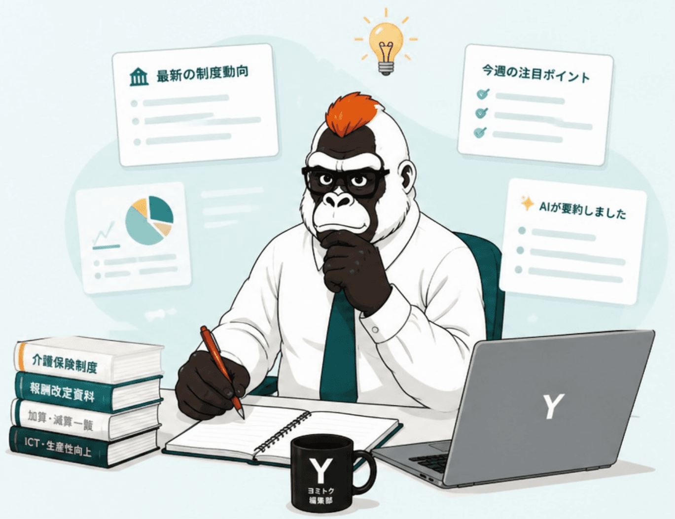 制度資料を読み込むゴリ編集長